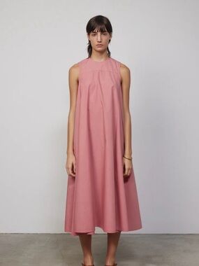 B SIDES Ronis Tank Dress Minimalist Japan Pink Midi A-Line S USA Cotton Poplin